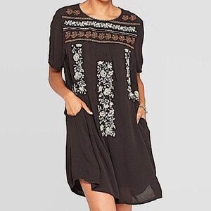 Knox Rose Black Embroidered Boho Mini Dress/Top, Size XL, NWT